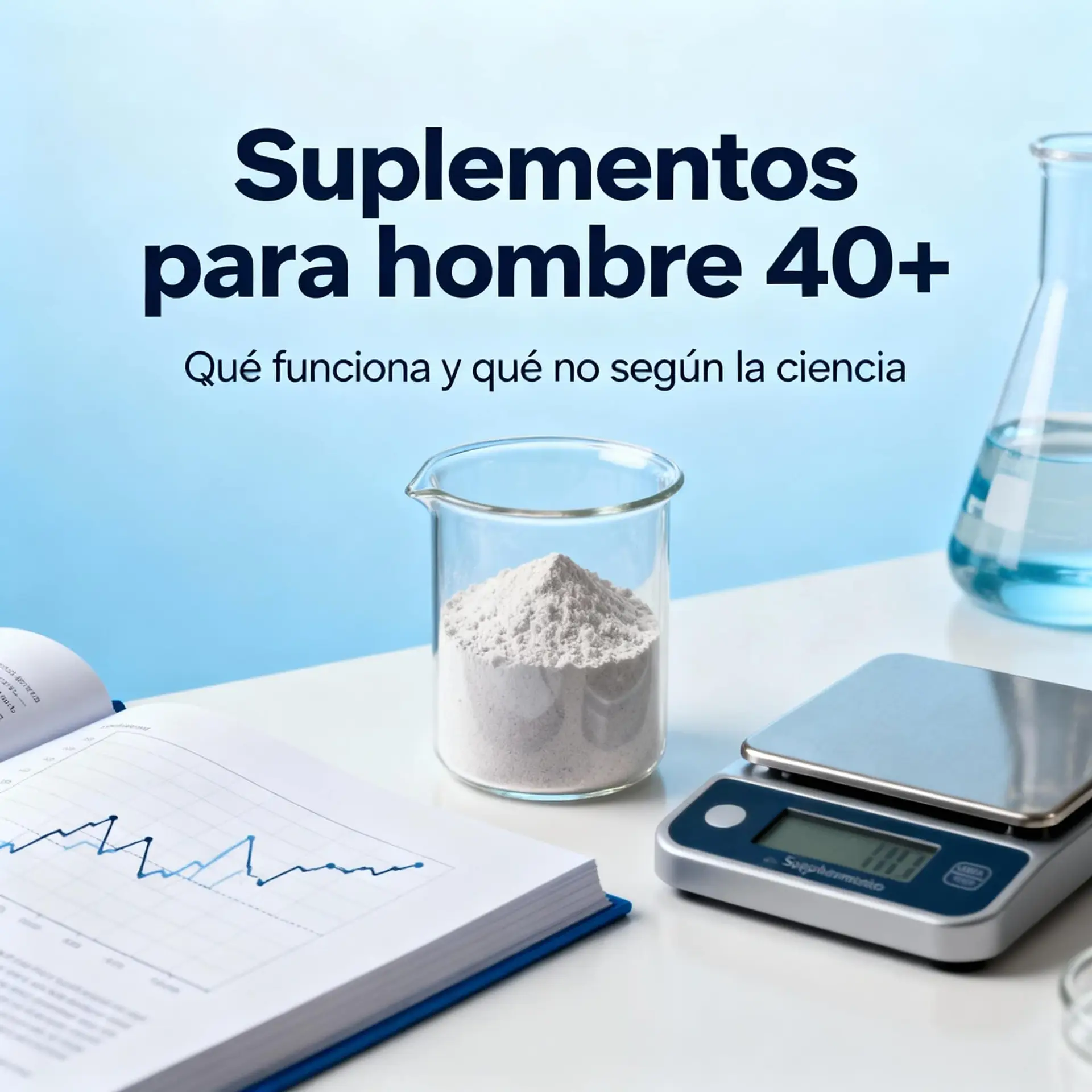 Los 5 suplementos esenciales para hombre 40+: proteína whey, creatina, omega-3, vitamina D3 y magnesio, con evidencia científica.